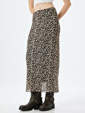 Leopar Kalem Etek Tül Midi Boy Beli Lastikli