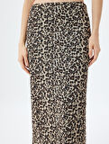 Leopar Kalem Etek Tül Midi Boy Beli Lastikli