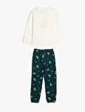 Teddy Bear Baskılı Uzun Kollu Pamuklu Pijama Takımı