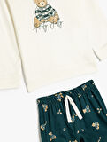 Teddy Bear Baskılı Uzun Kollu Pamuklu Pijama Takımı