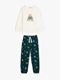 Teddy Bear Baskılı Uzun Kollu Pamuklu Pijama Takımı