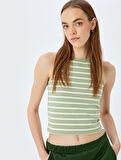Bisiklet Yaka Slim Fit Çizgili Kolsuz Kadın Atlet