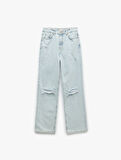 Pamuklu Yıpratma Detaylı Düz Paça Denim Pantolon - Straight Fit Jean