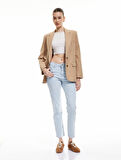 Yıpratma Detaylı Yüksek Bel Pamuklu Straight Fit Denim Pantolon - Straight Jeans
