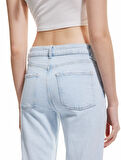 Yıpratma Detaylı Yüksek Bel Pamuklu Straight Fit Denim Pantolon - Straight Jeans