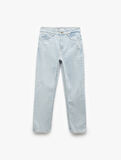 Yıpratma Detaylı Yüksek Bel Pamuklu Straight Fit Denim Pantolon - Straight Jeans