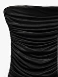 Drape Detaylı Kolsuz Straplez Volanlı Mini Abiye Elbise