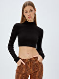 Koton X Zeynep Bastık - Boğazlı Triko Crop Kazak Uzun Kollu Slim Fit