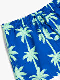 Beli Bağlamalı Palmiye Baskılı Deniz Şortu 
