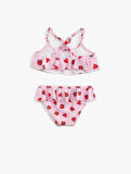 Kalp ve Çilek Desenli Fırfırlı Bikini Seti