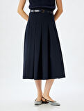 Midi Boy Pileli Etek Kemerli Rahat Kalıp Standart Bel