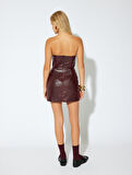 Suni Deri Straplez Elbise Mini Boy Kalp Yaka Slim Fit