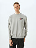 Bisiklet Yaka Pamuk Karışımlı Oversize Uzun Kollu Hayvan Baskılı Sweatshirt