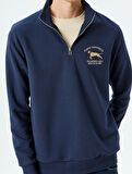 Yarım Fermuarlı Pamuk Karışımlı Hayvan Baskılı Sweatshirt