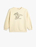 Sweatshirt İşleme Detaylı Bisiklet Yaka Şardonlu 