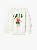 Sweatshirt Ayıcık Baskılı Uzun Kollu Bisiklet Yaka 