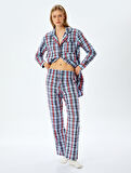 Rahat Kalıp Ekose Desenli Pamuklu Pijama Altı