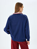 Yarım Fermuarlı Kolej Baskılı Biyeli Oversize Sweatshirt