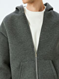 Kanguru Cepli Viskon Karışımlı Basic Fermuarlı Kapşonlu Sweatshirt