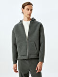 Kanguru Cepli Viskon Karışımlı Basic Fermuarlı Kapşonlu Sweatshirt