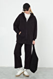 Etek Ucu Oval Sweatshirt Üç İplik Siyah