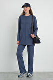 Nervürlü Modal Sweat Kot Mavi