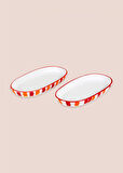 The Mia Joy Oval Servis 2li Set Kırmızı 11x21x3 cm