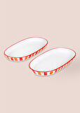 The Mia Joy Oval Servis 2li Set Kırmızı 14x26x3 cm