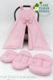 Bebek Puset Minderi Ve Örtüsü, Avantajlı Set, Bebek Oto Koltuğu Örtüsü/minderi, Ekose Serisi, Pembe