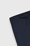 Slim Fit Dar Kesim Yünlü Çizgili Beli Bağlamalı Yan Cep Pileli Pantolon