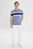 Standart Fit Normal Kesim %100 Pamuk Çizgili Bisiklet Yaka Triko Tişört