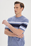 Standart Fit Normal Kesim %100 Pamuk Çizgili Bisiklet Yaka Triko Tişört