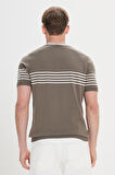 Standart Fit Normal Kesim %100 Pamuk Çizgili Bisiklet Yaka Triko Tişört