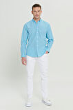 Comfort Fit Rahat Kesim Gizli Düğme Yaka Pamuklu Kareli Gömlek