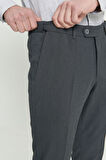 Slim Fit Dar Kesim Kırışmaz Kumaş Gofre Desenli Beli Lastikli Pantolon