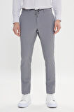 Slim Fit Dar Kesim Beli Bağlamalı Yan Cep Gofre Desenli Pantolon