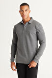 Pamuklu Slim Fit Dar Kesim Polo Yaka Uzun Kollu Esnek Tişört