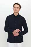 Slim Fit Dar Kesim Düğmeli Yaka Armürlü Gofre Desenli Gömlek