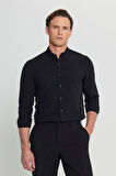Slim Fit Dar Kesim Düğmeli Yaka Armürlü Gofre Desenli Gömlek