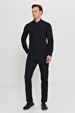 Slim Fit Dar Kesim Düğmeli Yaka Armürlü Gofre Desenli Gömlek