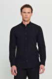 Slim Fit Dar Kesim Düğmeli Yaka Armürlü Gofre Desenli Gömlek