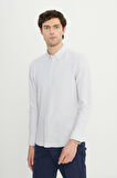 Slim Fit Dar Kesim Düğmeli Yaka Armürlü Gofre Desenli Gömlek