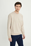 Standart Fit Normal Kesim 2 İplik Recycle Pamuklu Bisiklet Yaka Sweatshirt
