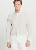 Altınyıldız Classics Tailored Fit Düğmeli Yaka Beyaz - Bej Erkek Gömlek ACE020261596_BJZ
