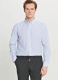 Altınyıldız Classics Tailored Fit Düğmeli Yaka Beyaz - Mavi Erkek Gömlek ACE020261596_BZM