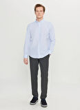 Altınyıldız Classics Tailored Fit Düğmeli Yaka Beyaz - Mavi Erkek Gömlek ACE020261596_BZM