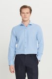 Pamuklu Oxford Tailored Slim Fit Dar Kesim Küçük İtalyan Yaka Armürlü Gömlek