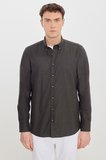 Pamuklu Slim Fit Dar Kesim Düğmeli Yaka Diagonal Desenli Flanel Gömlek