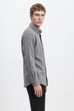 Pamuklu Slim Fit Dar Kesim Düğmeli Yaka Diagonal Desenli Flanel Gömlek
