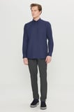 Pamuklu Slim Fit Dar Kesim Düğmeli Yaka Diagonal Desenli Flanel Gömlek